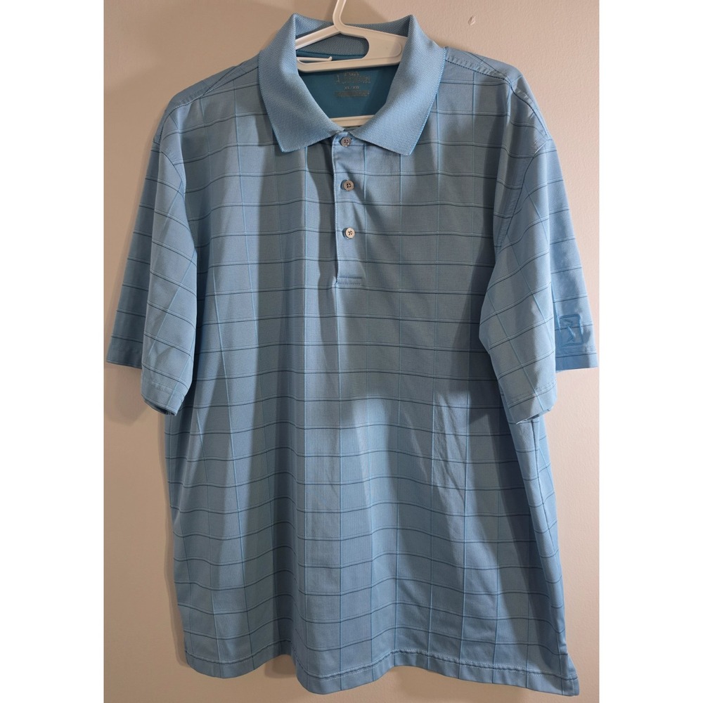 PGA Tour Men's XL Golf Polo Shirt Blue Plaid Performance Short Sleeve XL/XG